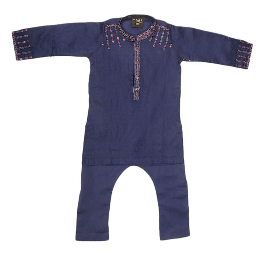 Boys Embroidered Kurta Shalwar Suit - Navy Blue, Kids, Boys Shalwar Kameez, Chase Value, Chase Value