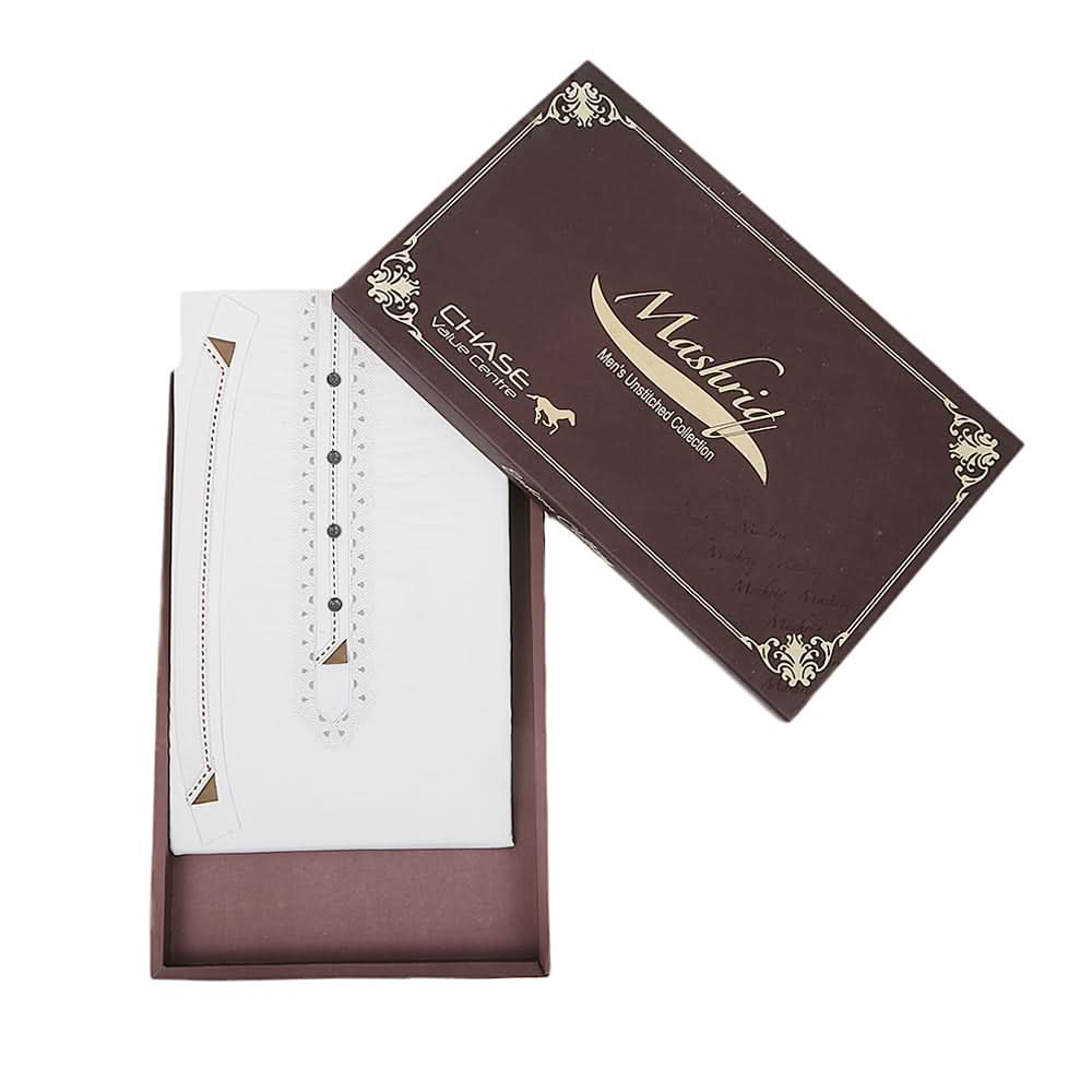 Men's Mashriq Embroidered Un-Stitched Suit - Off White, Men, Unstitched Fabric, Chase Value, Chase Value