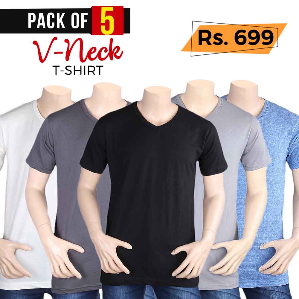 Men's V- Neck T-Shirt Pack Of 5 - Multi - test-store-for-chase-value