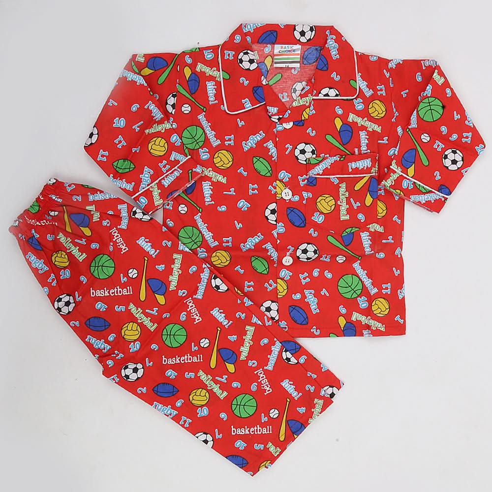 Boys Full Sleeves Night Suit - Red, Kids, Boys Sets And Suits, Chase Value, Chase Value