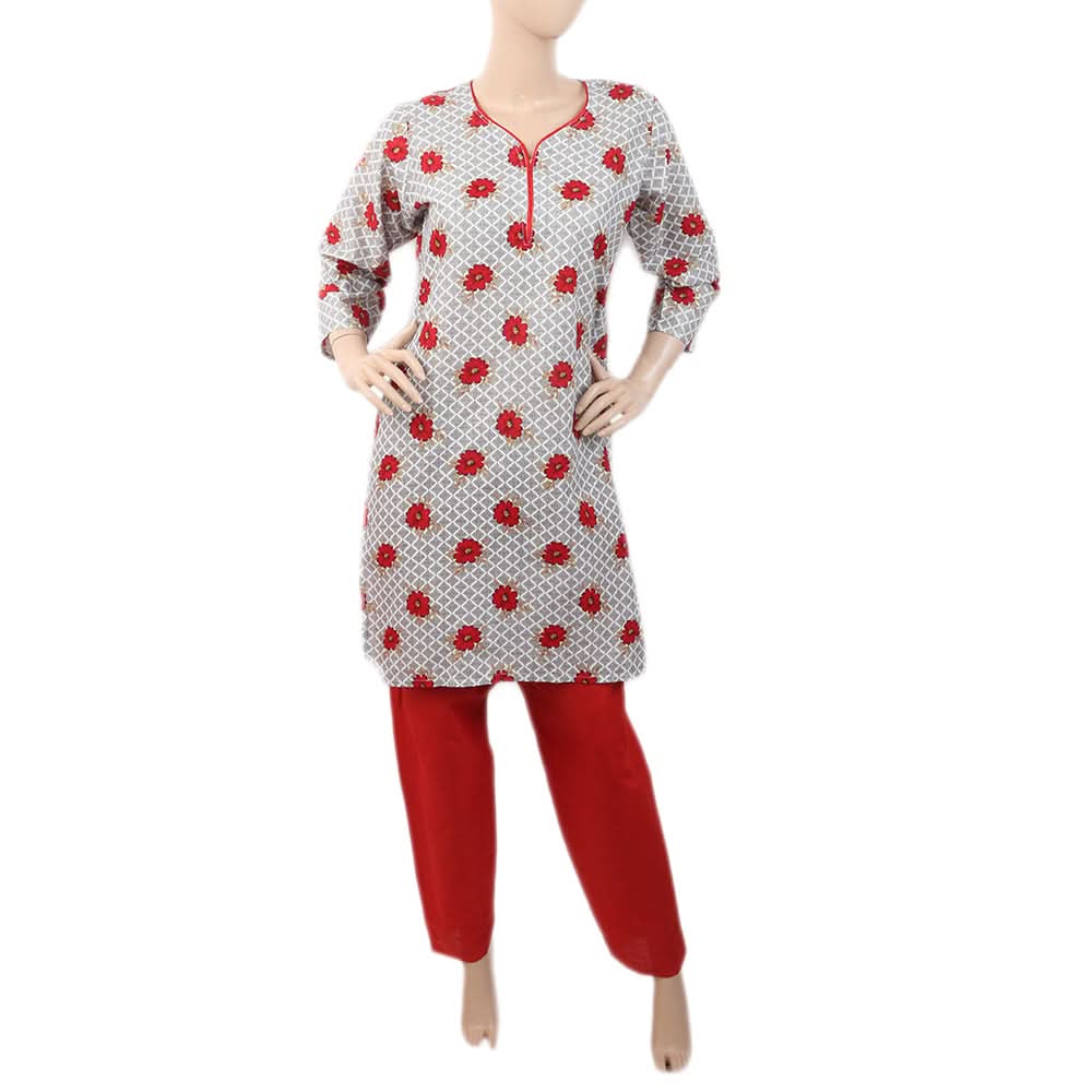 Women's Printed 2 Piece Cotton Suit - Red, Women, Shalwar Suits, Chase Value, Chase Value