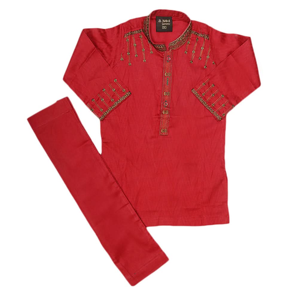 Boys Embroidered Kurta Shalwar Suit - Maroon, Kids, Boys Shalwar Kameez, Chase Value, Chase Value