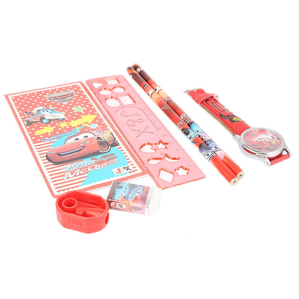 Kids Stationery 7 Pcs Set - Red, Kids, Pencil Boxes And Stationery Sets, Chase Value, Chase Value