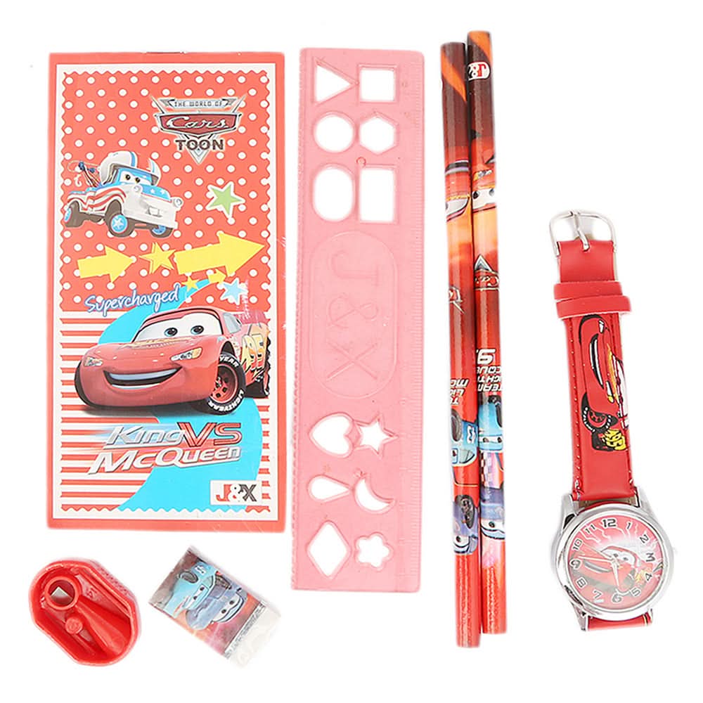 Kids Stationery 7 Pcs Set - Red, Kids, Pencil Boxes And Stationery Sets, Chase Value, Chase Value