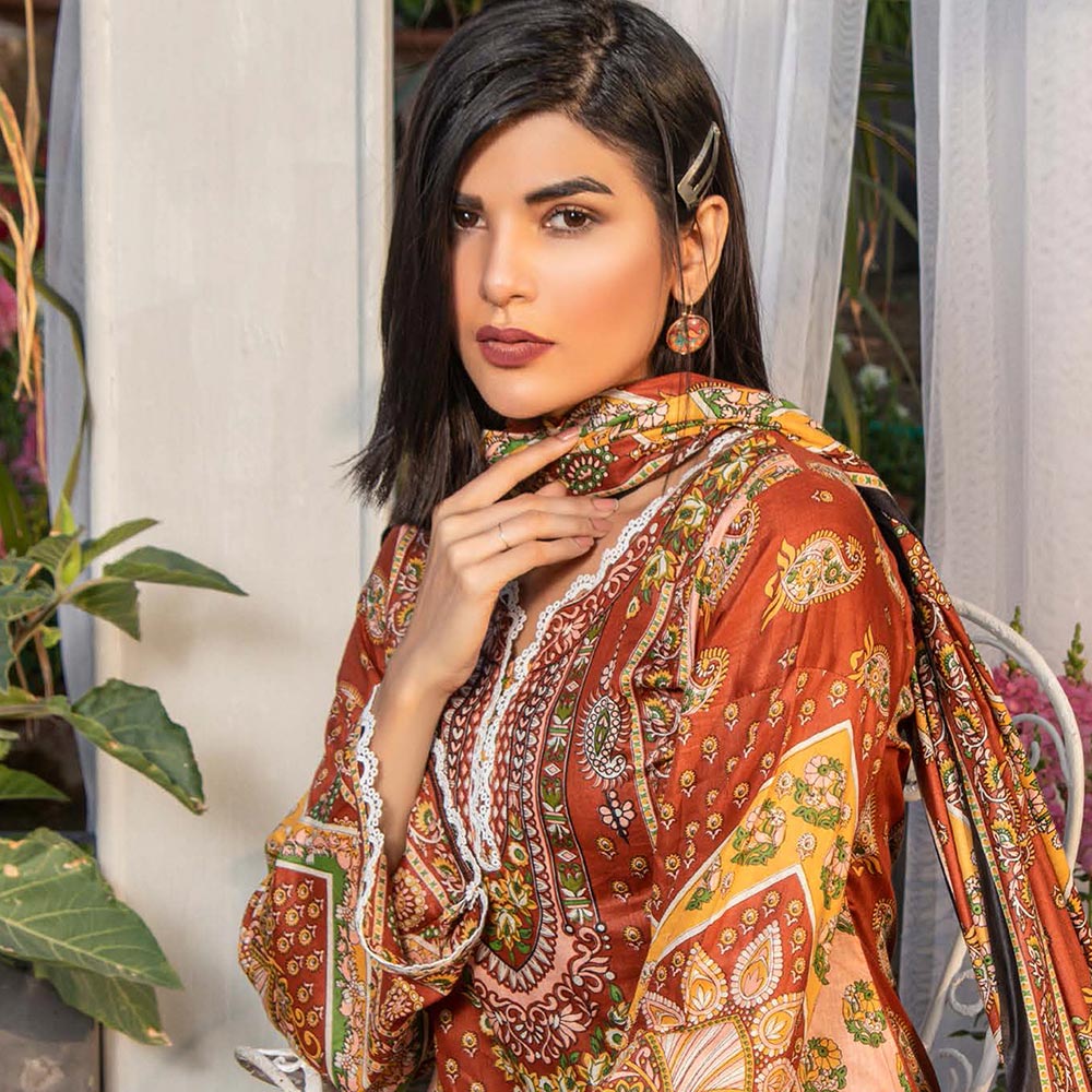 Three Star Printed Lawn 3 Pcs Un-Stitched Suit Vol 3 - 1-A, Women, 3Pcs Shalwar Suit, Al-Dawood Textiles, Chase Value