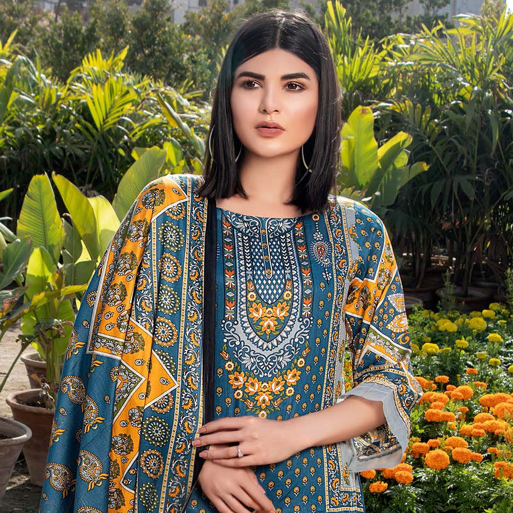 Three Star Printed Lawn 3 Pcs Un-Stitched Suit Vol 3 - 1-B, Women, 3Pcs Shalwar Suit, Al-Dawood Textiles, Chase Value