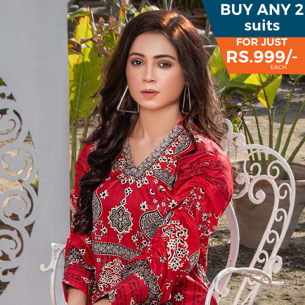 Three Star Printed Lawn 3 Pcs Un-Stitched Suit Vol 3 - 2-A, Women, 3Pcs Shalwar Suit, Al-Dawood Textiles, Chase Value