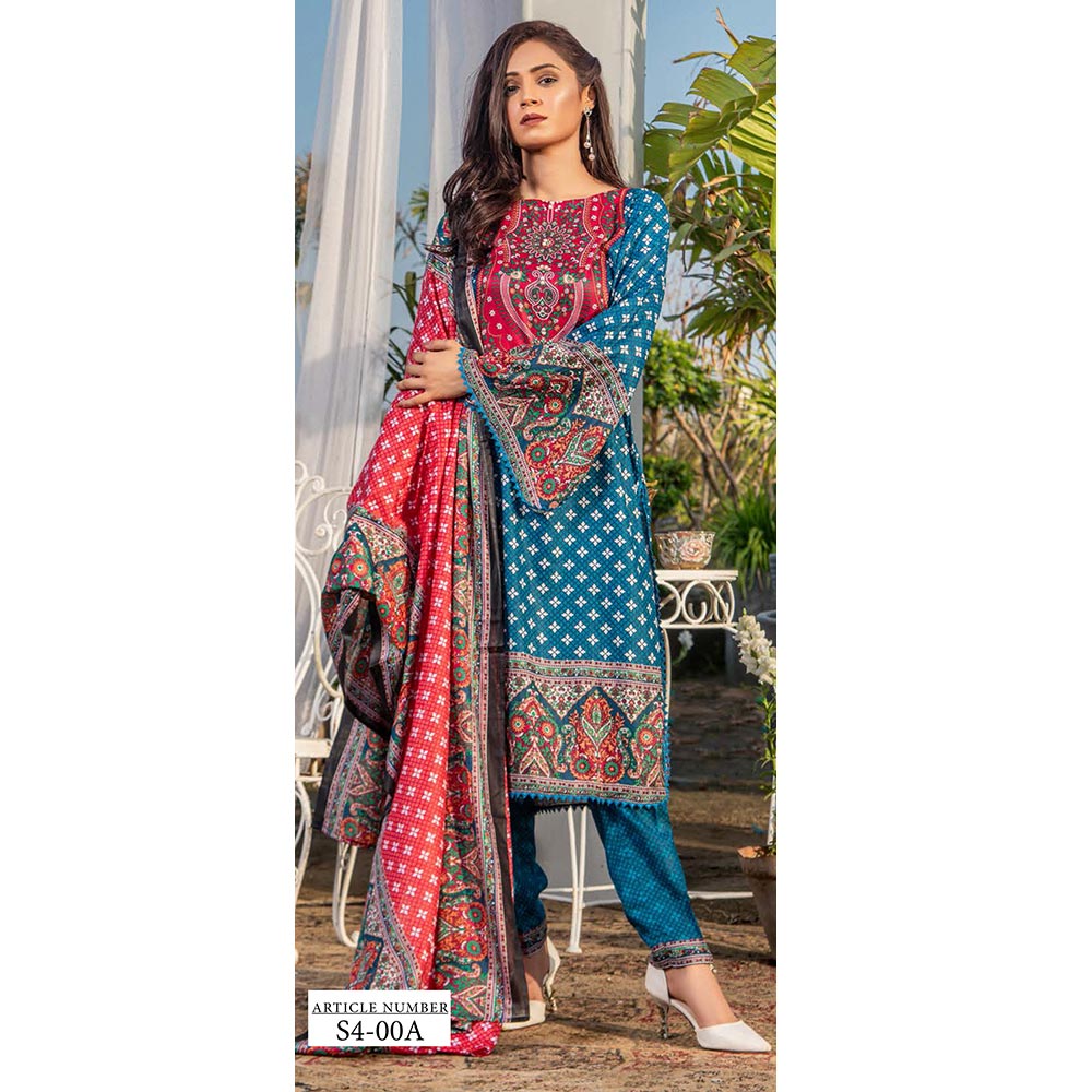 Three Star Printed Lawn 3 Pcs Un-Stitched Suit Vol 3 - 4-A, Women, 3Pcs Shalwar Suit, Al-Dawood Textiles, Chase Value