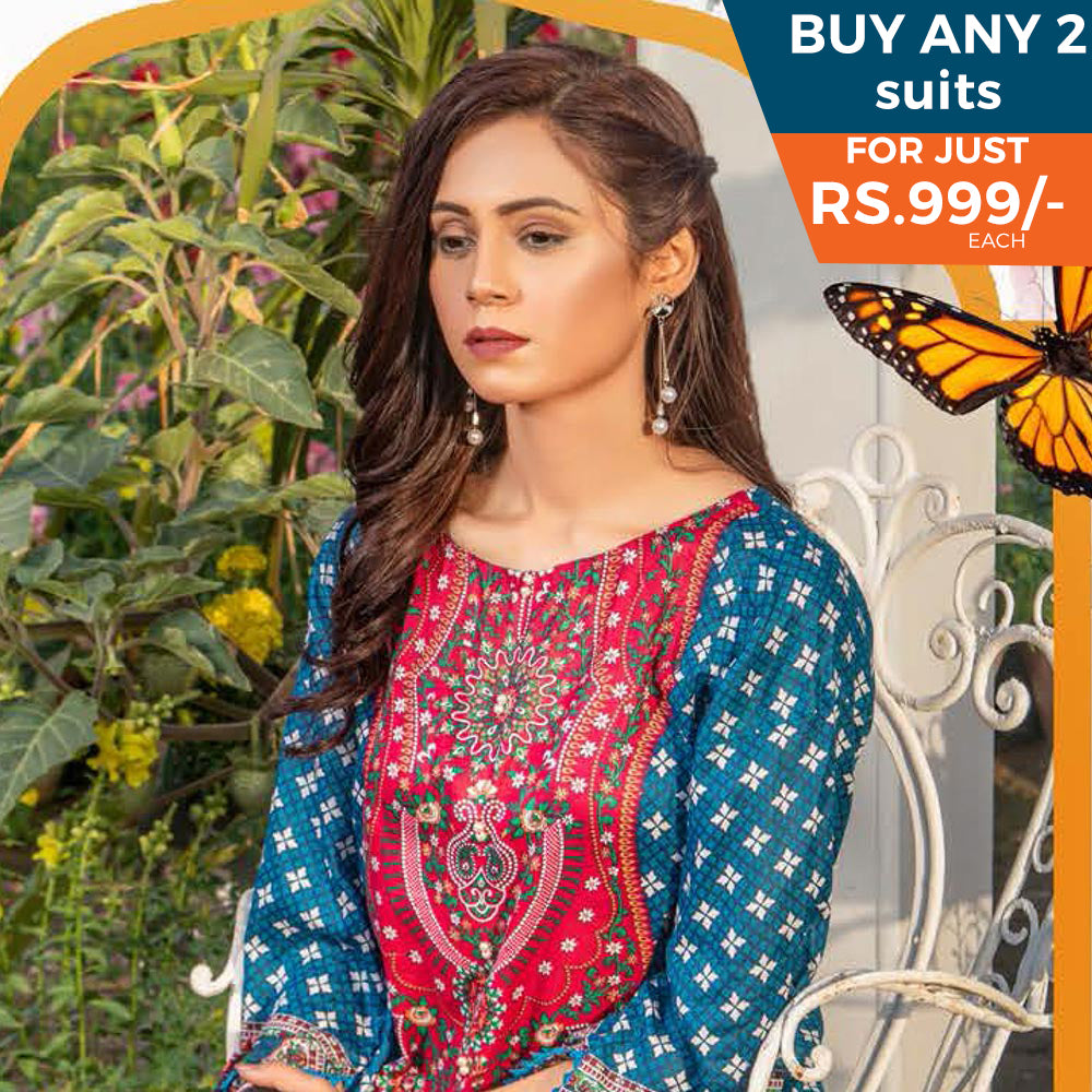 Three Star Printed Lawn 3 Pcs Un-Stitched Suit Vol 3 - 4-A, Women, 3Pcs Shalwar Suit, Al-Dawood Textiles, Chase Value