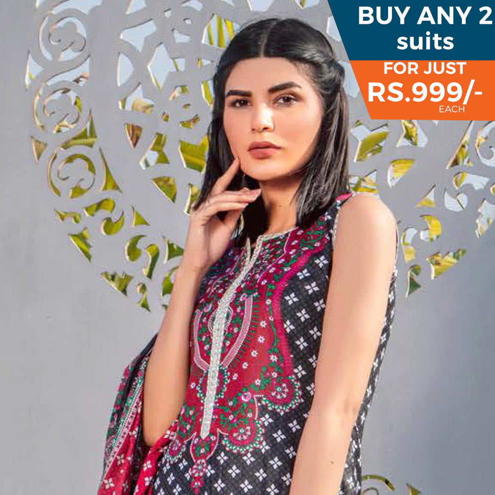 Three Star Printed Lawn 3 Pcs Un-Stitched Suit Vol 3 - 4-B, Women, 3Pcs Shalwar Suit, Al-Dawood Textiles, Chase Value