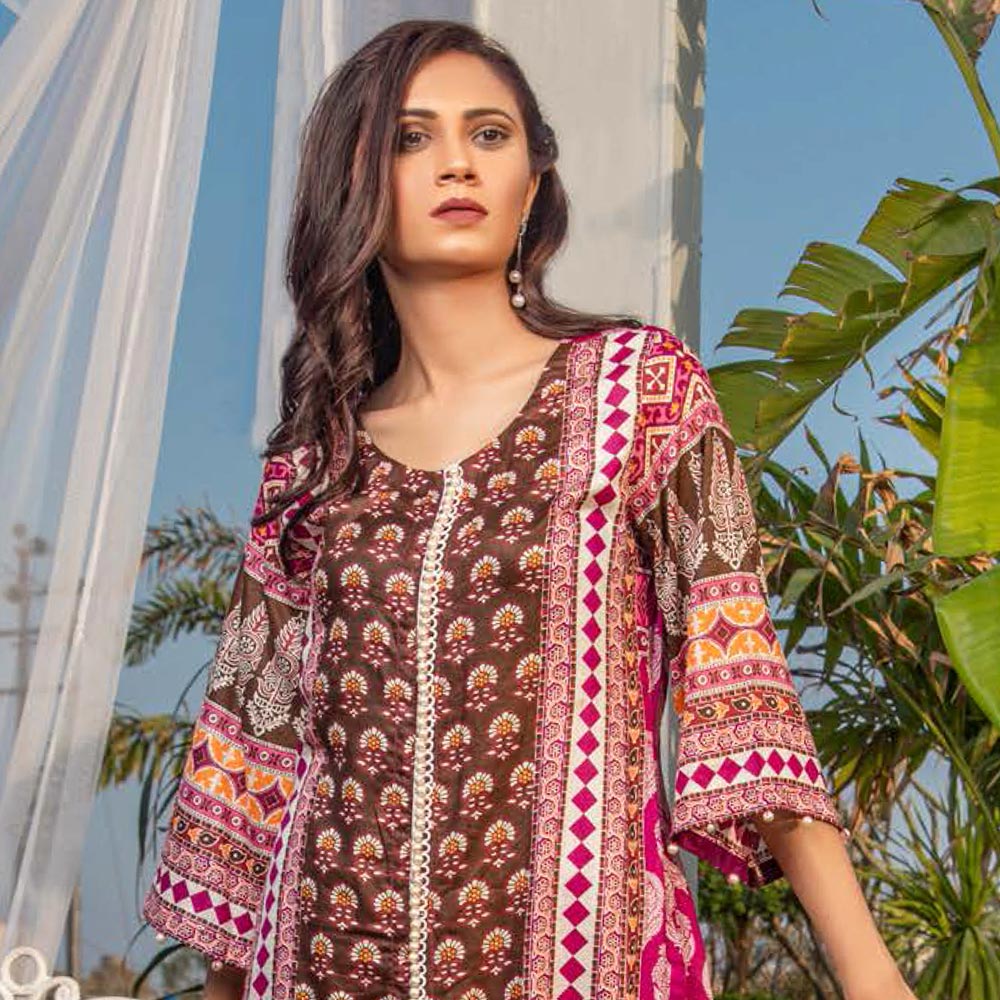 Three Star Printed Lawn 3 Pcs Un-Stitched Suit Vol 3 - 5-B, Women, 3Pcs Shalwar Suit, Al Dawood Textiles, Chase Value