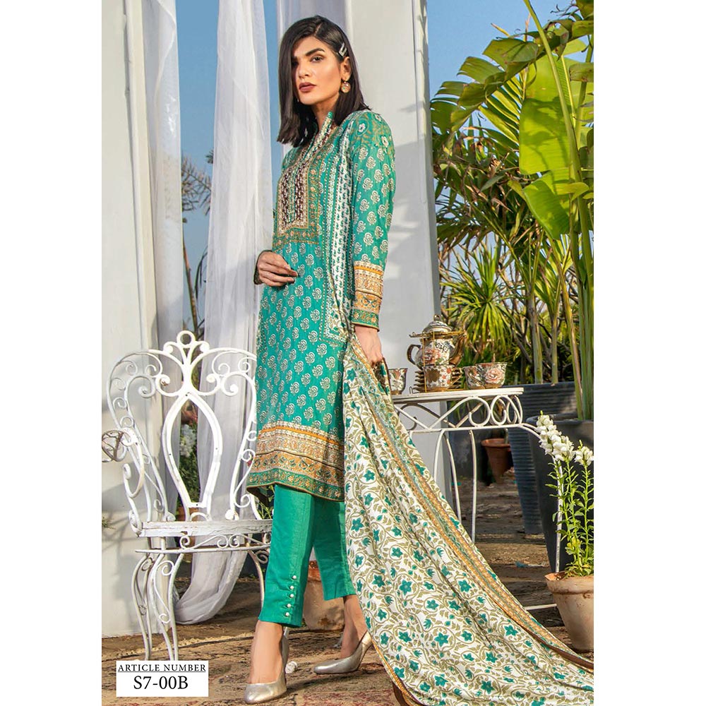 Three Star Printed Lawn 3 Pcs Un-Stitched Suit Vol 3 - 7-B, Women, 3Pcs Shalwar Suit, Al-Dawood Textiles, Chase Value