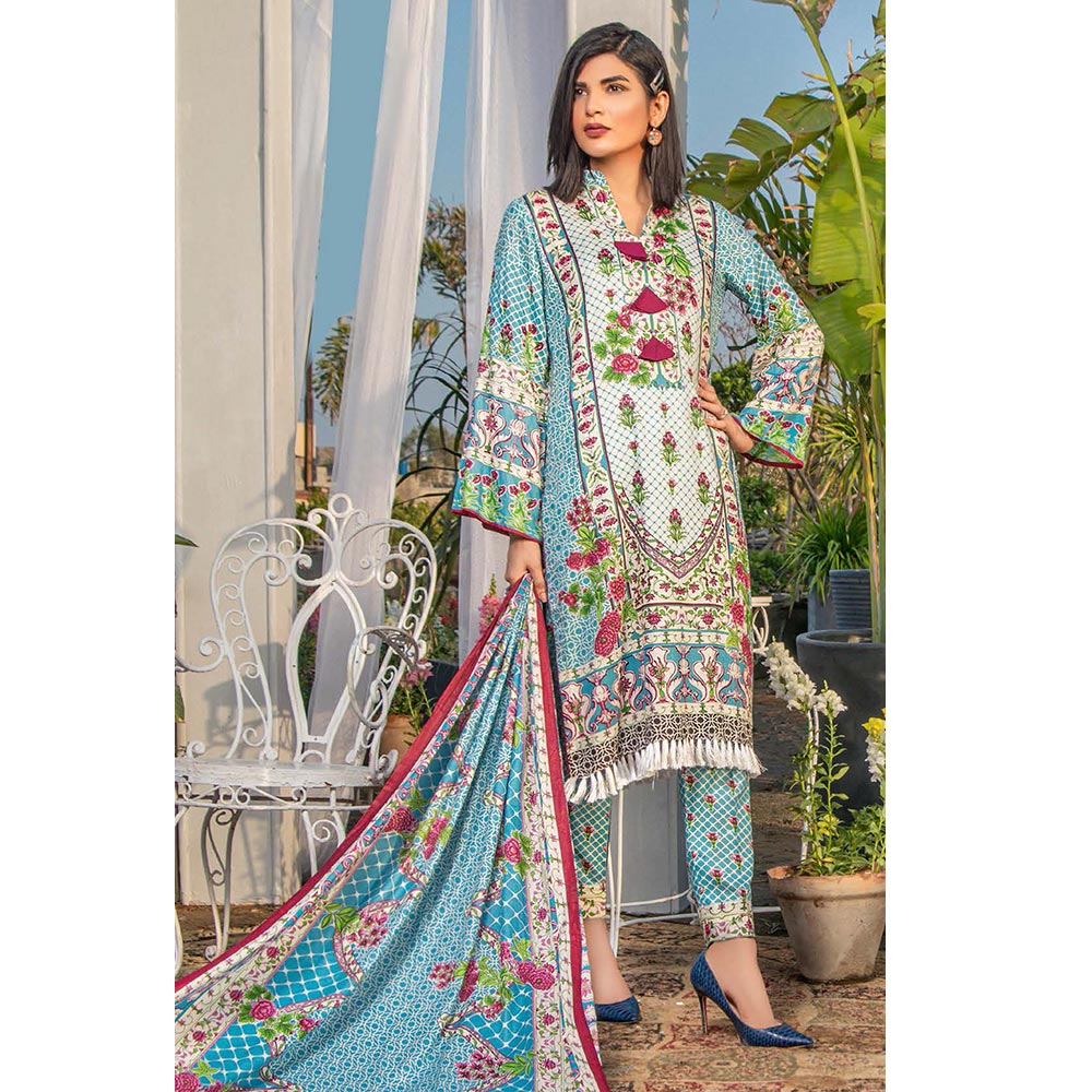 Three Star Printed Lawn 3 Pcs Un-Stitched Suit Vol 3 - 8-B, Women, 3Pcs Shalwar Suit, Al Dawood Textiles, Chase Value