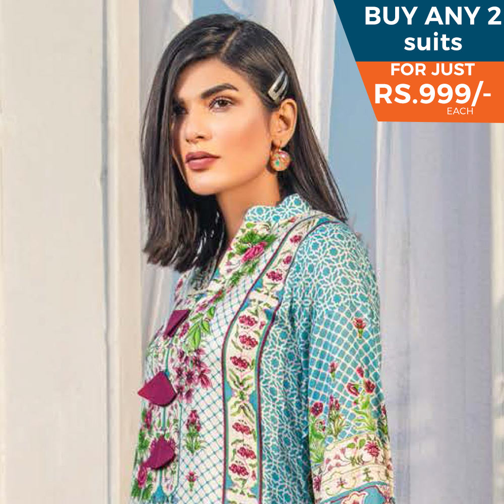 Three Star Printed Lawn 3 Pcs Un-Stitched Suit Vol 3 - 8-B, Women, 3Pcs Shalwar Suit, Al Dawood Textiles, Chase Value