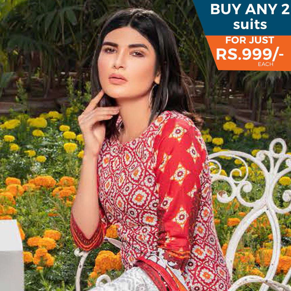 Three Star Printed Lawn 3 Pcs Un-Stitched Suit Vol 3 - 9-B, Women, 3Pcs Shalwar Suit, Al Dawood Textiles, Chase Value