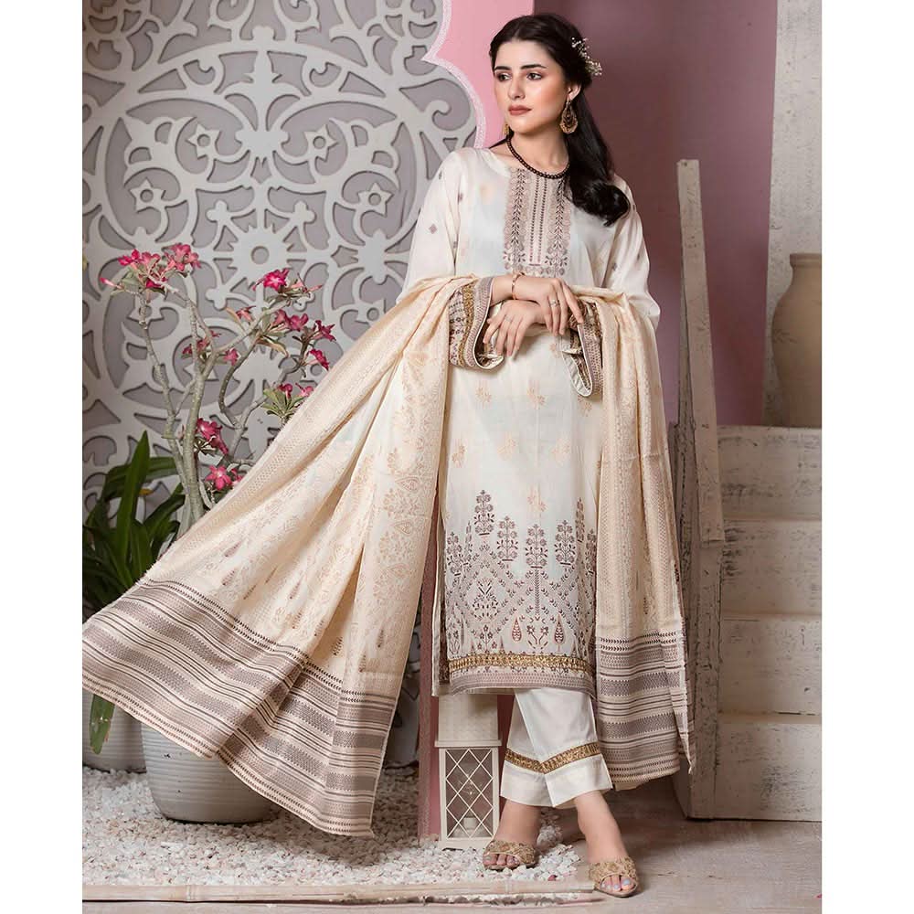 GUL E BAHAR Jacquard Banarsi Lawn 3 Pcs Un-Stitched Suit Vol 2 - 10, Women, 3Pcs Shalwar Suit, Rana Arts, Chase Value