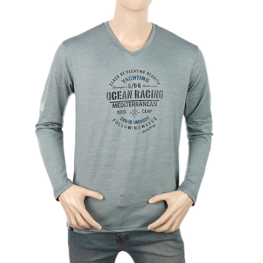 Men's Full Sleeves Round Neck Lycra Printed T-Shirt - Sea Green, Men, T-Shirts And Polos, Chase Value, Chase Value