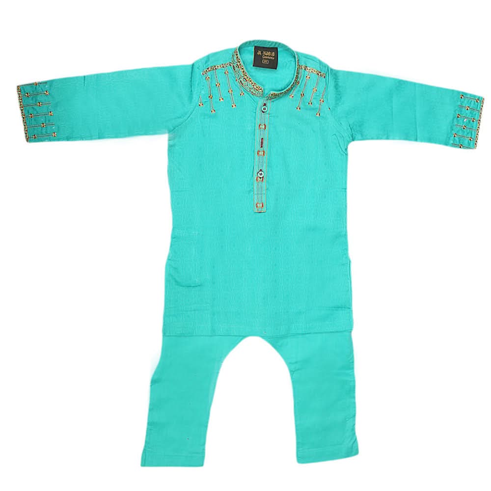Boys Embroidered Kurta Shalwar Suit - Sea Green, Kids, Boys Shalwar Kameez, Chase Value, Chase Value