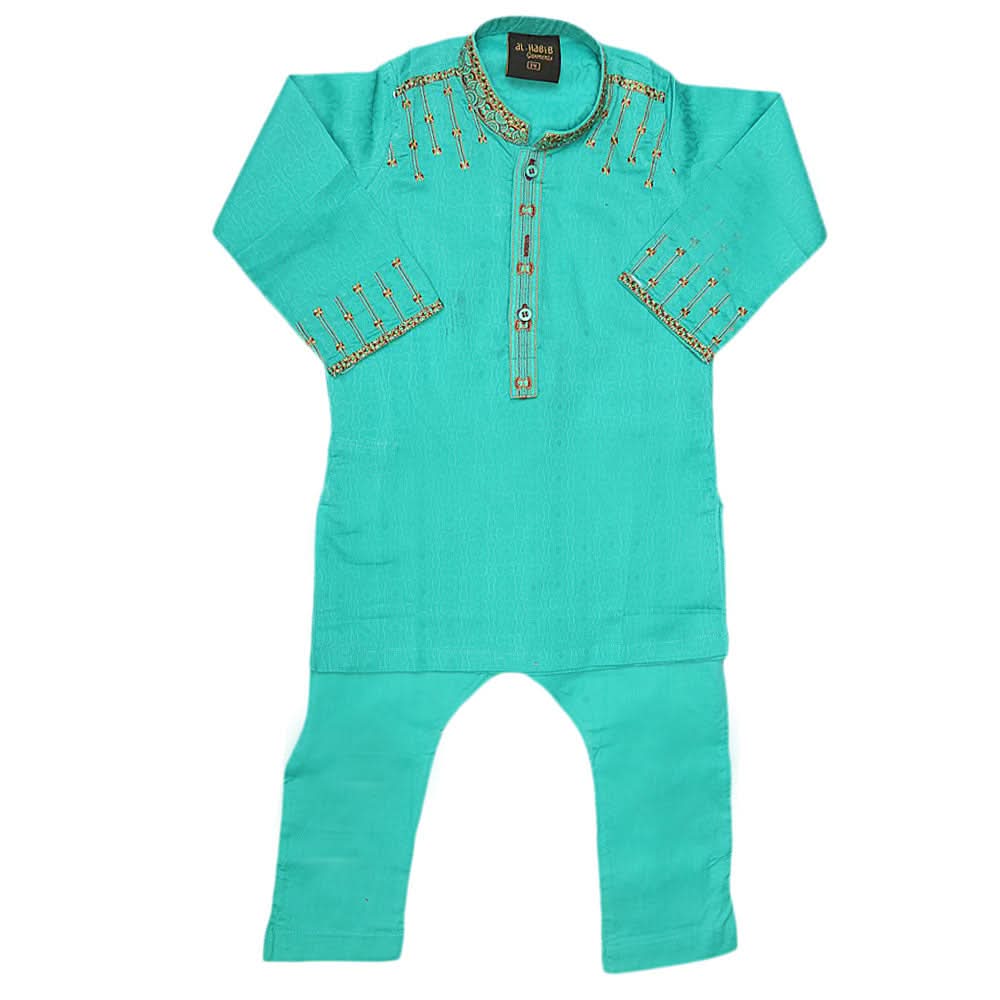 Boys Embroidered Kurta Shalwar Suit - Sea Green, Kids, Boys Shalwar Kameez, Chase Value, Chase Value