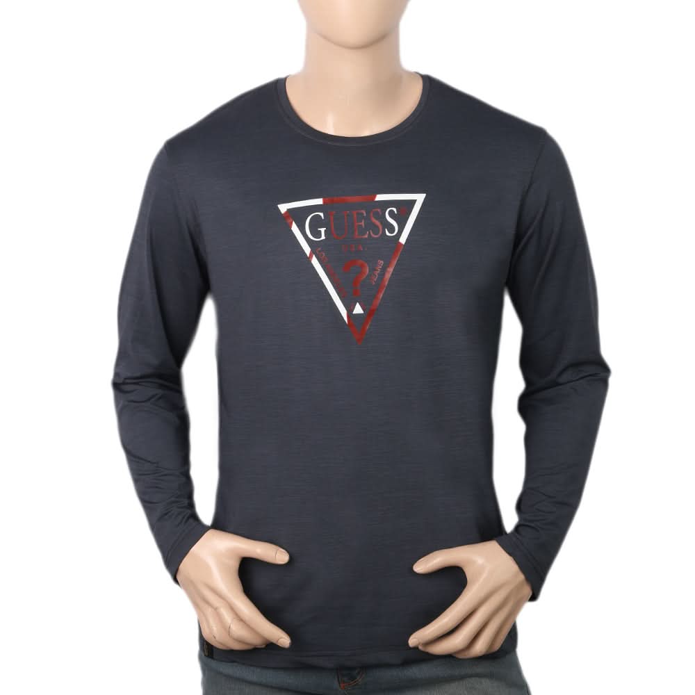 Men's Full Sleeves Round Neck Lycra Printed T-Shirt - Steel Blue, Men, T-Shirts And Polos, Chase Value, Chase Value