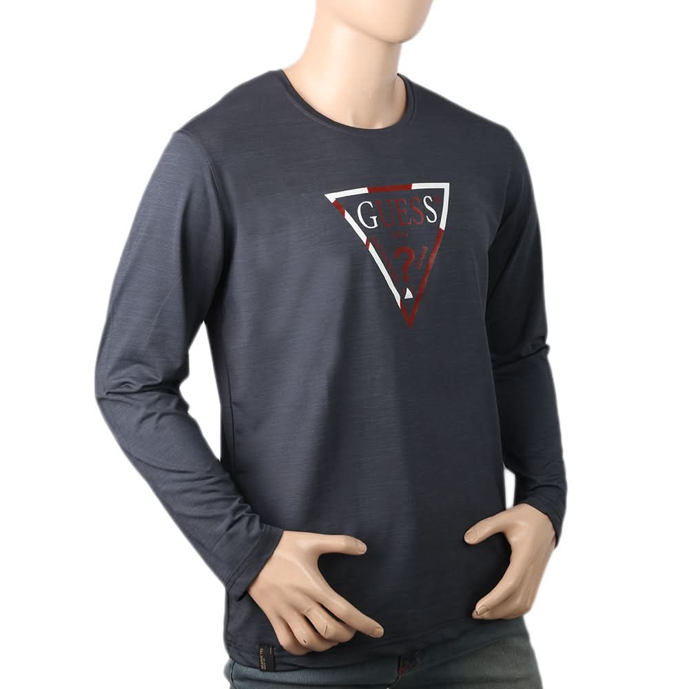 Men's Full Sleeves Round Neck Lycra Printed T-Shirt - Steel Blue, Men, T-Shirts And Polos, Chase Value, Chase Value