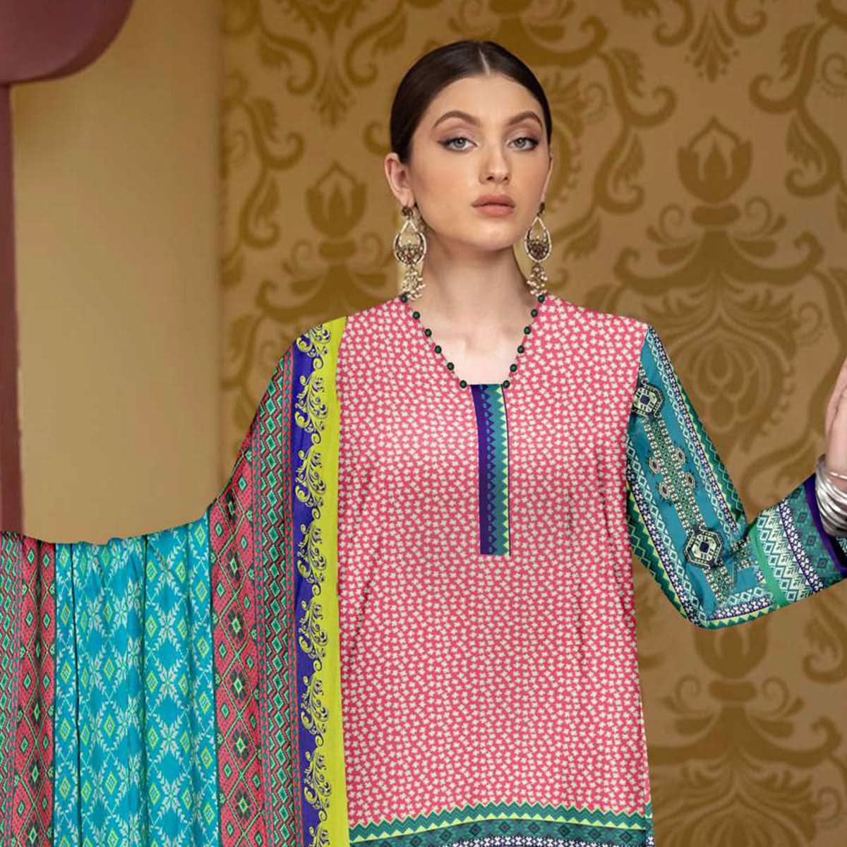 Tehzeeb Digital Printed Cambric 3Pcs Unstitched Suit V1 - 9, Women, 3Pcs Shalwar Suit, Ulfat Textile, Chase Value