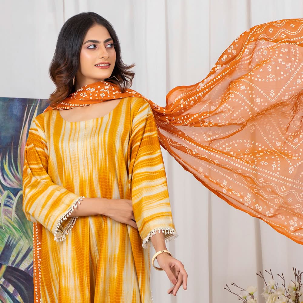 TIE & DYE Printed Cotton 3 Pcs Un-Stitched Suit - 6, Women, 3Pcs Shalwar Suit, ZS Textiles, Chase Value