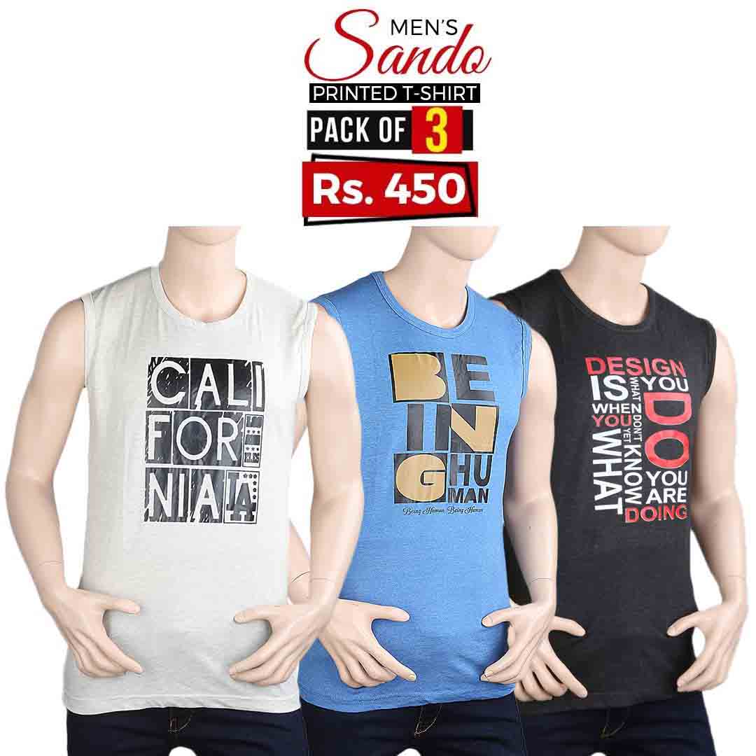 Men's Printed Sando T-Shirts Pack Of 3 - Multi - test-store-for-chase-value