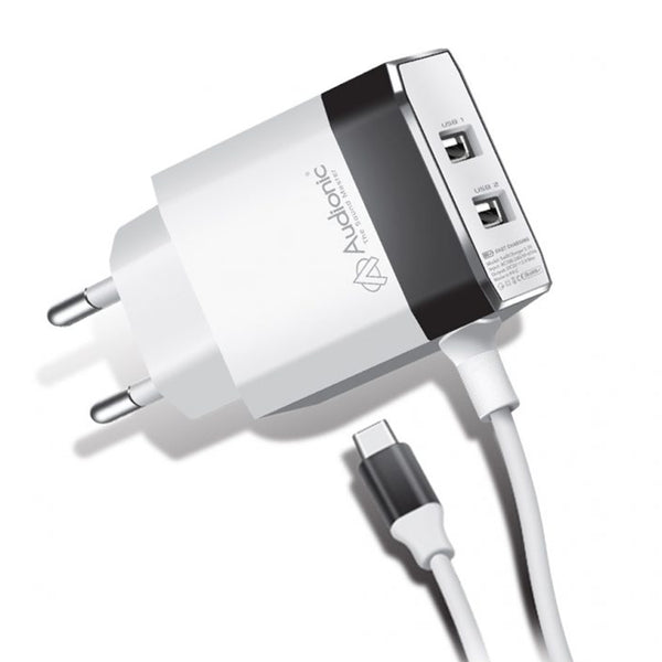 Audionic Type C Android Double USB Port Charger - White, Home & Lifestyle, Mobile Charger, Audionic, Chase Value