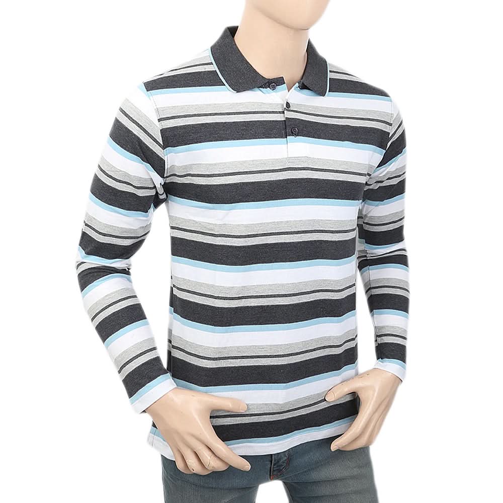 Men's Full Sleeves Y/D Polo T-Shirt - Grey, Men, T-Shirts And Polos, Chase Value, Chase Value