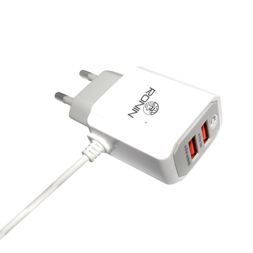 Ronin Type C Charger With 2 USB Port & Attached Data Cable R-722 - White, Home & Lifestyle, Mobile Charger, Ronin, Chase Value