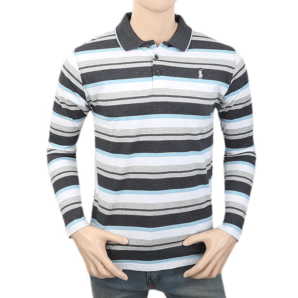 Men's Full Sleeves Y/D Polo T-Shirt - Grey, Men, T-Shirts And Polos, Chase Value, Chase Value