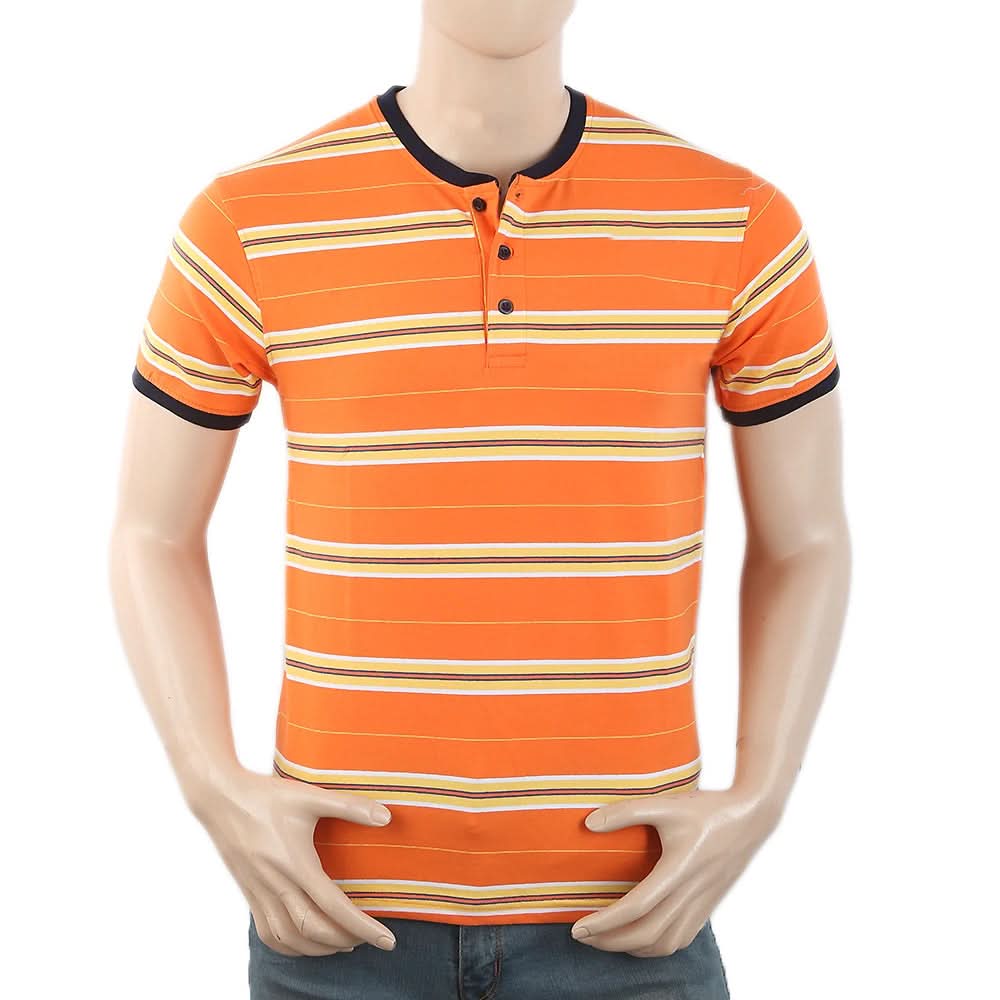 Men's Half Sleeves Placket T-Shirt - Orange, Men, T-Shirts And Polos, Chase Value, Chase Value
