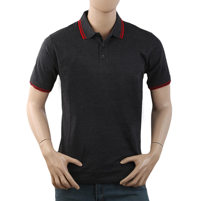 Men's Half Sleeves with Logo Ban Collar Polo T-Shirt - Grey, Men, T-Shirts And Polos, Chase Value, Chase Value