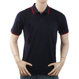 Men's Half Sleeves with Logo Ban Collar Polo T-Shirt - Navy Blue, Men, T-Shirts And Polos, Chase Value, Chase Value