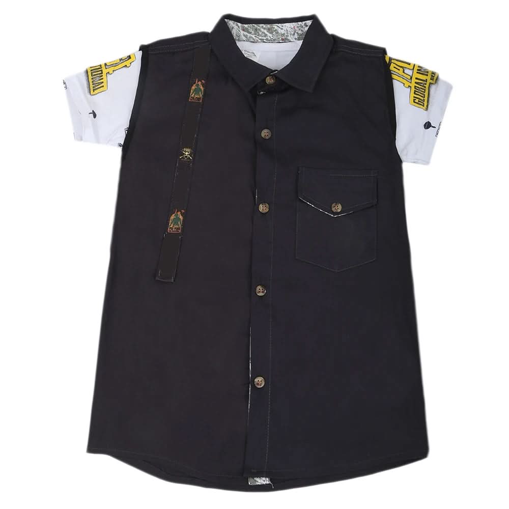 Boys Casual 2 Pcs Half Sleeves Shirt I40 - Black, Kids, Boys Shirts, Chase Value, Chase Value