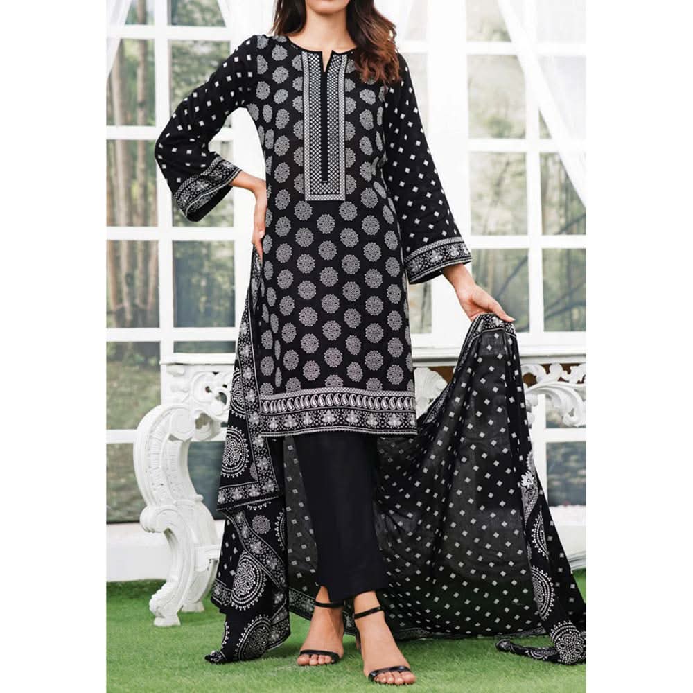Daman Printed Lawn Black & White Lawn Collection 3 Pcs Un-Stitched Suit - 3, Women, 3Pcs Shalwar Suit, VS Textiles, Chase Value