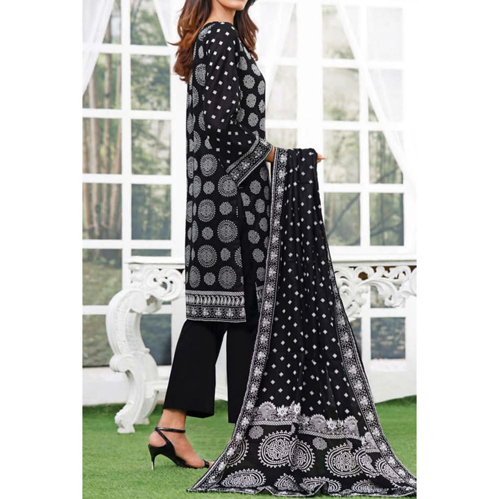 Daman Printed Lawn Black & White Lawn Collection 3 Pcs Un-Stitched Suit - 3, Women, 3Pcs Shalwar Suit, VS Textiles, Chase Value