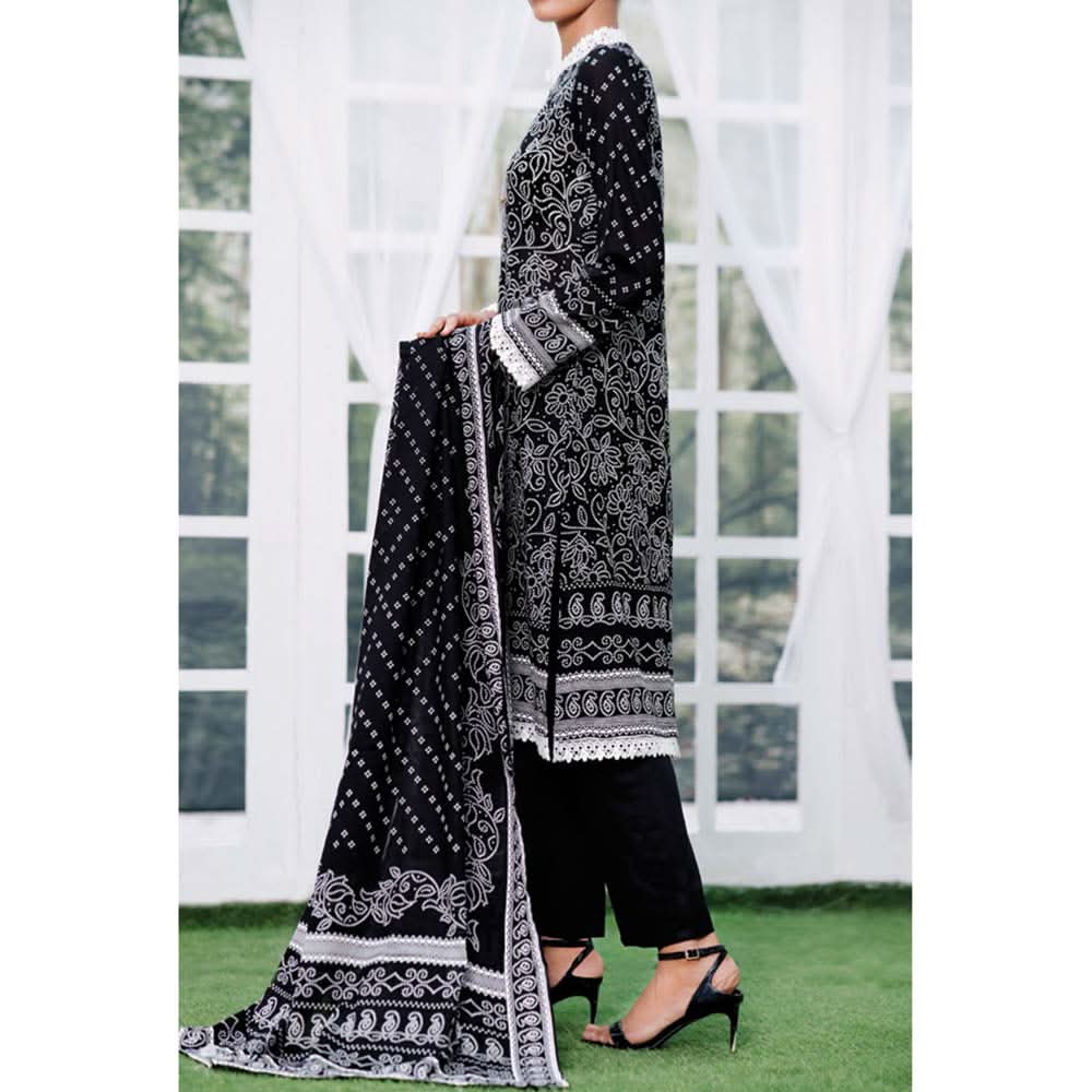 Daman Printed Lawn Black & White Lawn Collection 3 Pcs Un-Stitched Suit - 6, Women, 3Pcs Shalwar Suit, VS Textiles, Chase Value