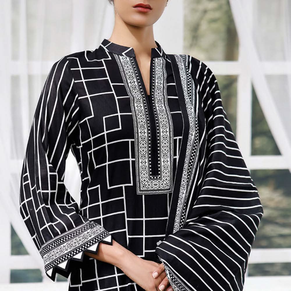 Daman Printed Lawn Black & White Lawn Collection 3 Pcs Un-Stitched Suit - 4, Women, 3Pcs Shalwar Suit, VS Textiles, Chase Value