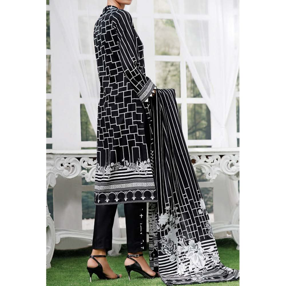 Daman Printed Lawn Black & White Lawn Collection 3 Pcs Un-Stitched Suit - 4, Women, 3Pcs Shalwar Suit, VS Textiles, Chase Value