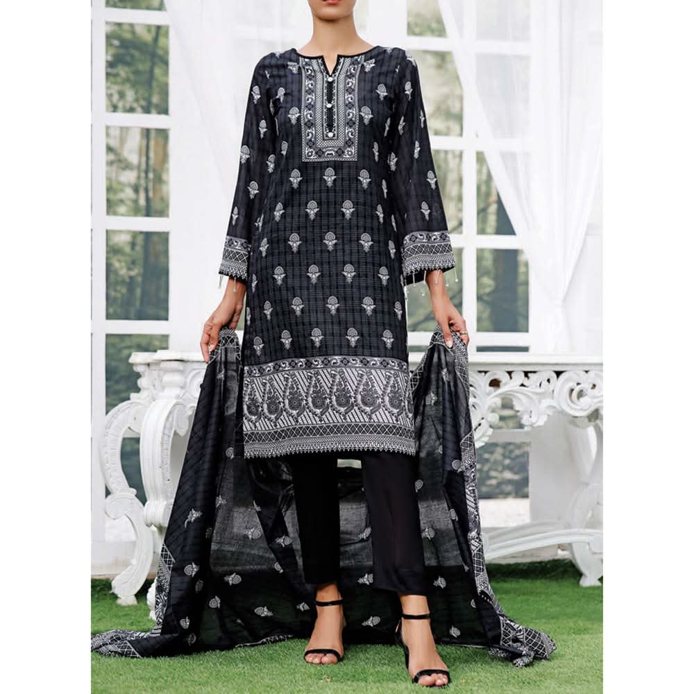 Daman Printed Lawn Black & White Lawn Collection 3 Pcs Un-Stitched Suit - 9, Women, 3Pcs Shalwar Suit, VS Textiles, Chase Value