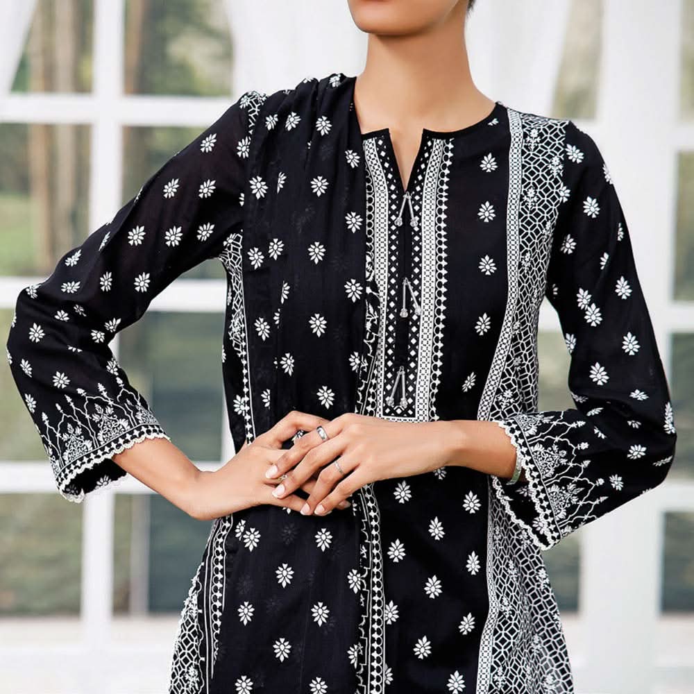 Daman Printed Lawn Black & White Lawn Collection 3 Pcs Un-Stitched Suit - 10, Women, 3Pcs Shalwar Suit, VS Textiles, Chase Value