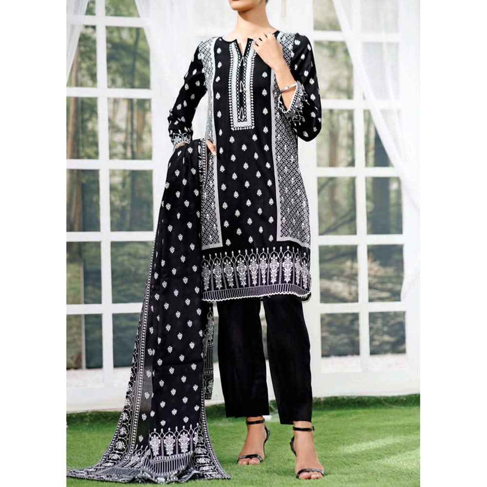 Daman Printed Lawn Black & White Lawn Collection 3 Pcs Un-Stitched Suit - 10, Women, 3Pcs Shalwar Suit, VS Textiles, Chase Value