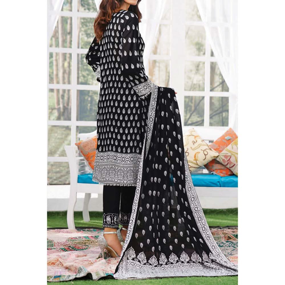 Daman Printed Lawn Black & White Lawn Collection 3 Pcs Un-Stitched Suit - 1, Women, 3Pcs Shalwar Suit, VS Textiles, Chase Value