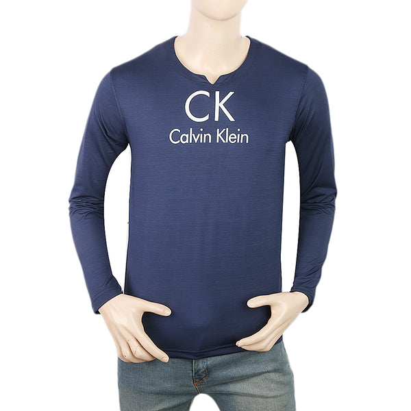 Men's Full Sleeves Round Neck Lycra Printed T-Shirt - Navy Blue, Men, T-Shirts And Polos, Chase Value, Chase Value