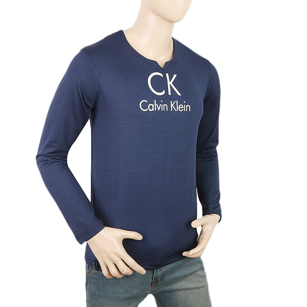 Men's Full Sleeves Round Neck Lycra Printed T-Shirt - Navy Blue, Men, T-Shirts And Polos, Chase Value, Chase Value