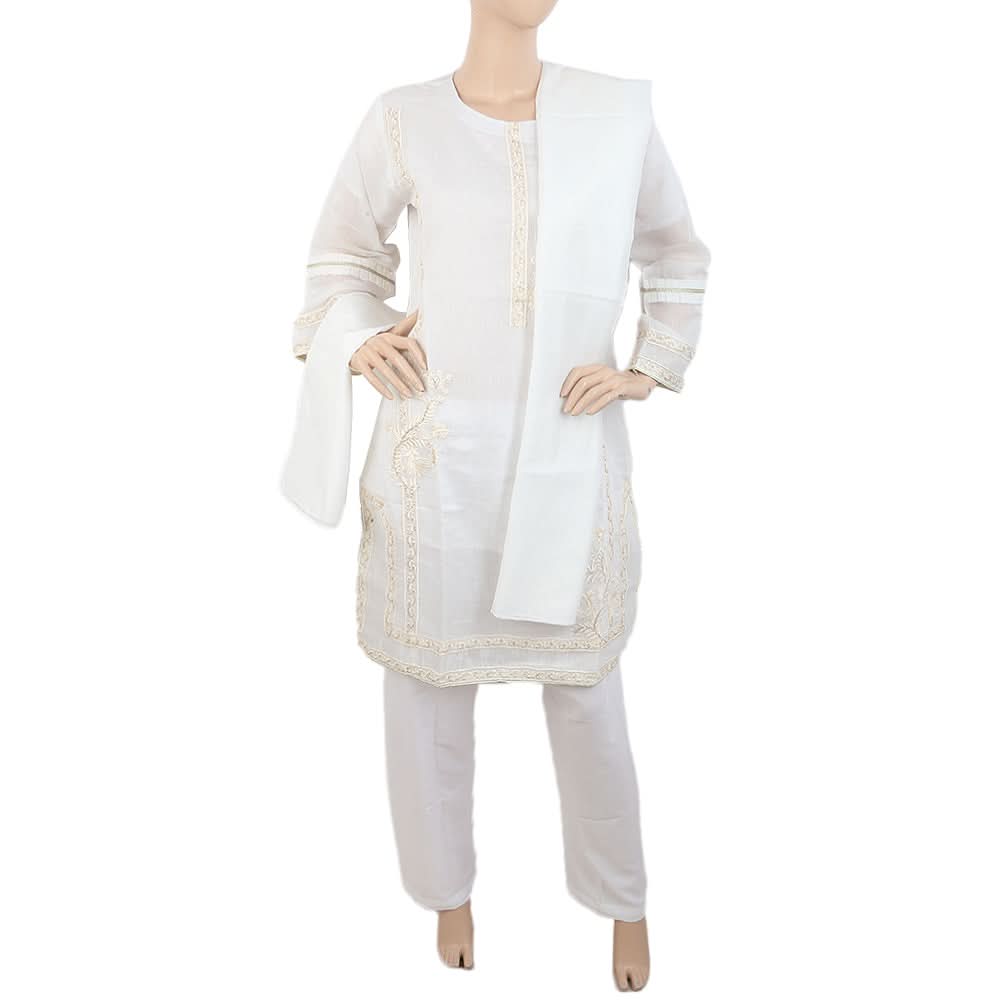 Women's Embroidered Fancy 3Pcs Suit - White, Women, Shalwar Suits, Chase Value, Chase Value