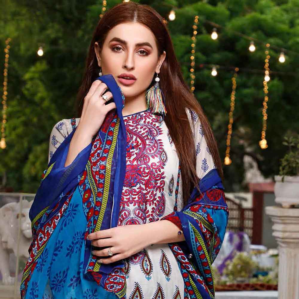 Zobia Noor Embroidered Lawn 3 Piece Un-Stitched Suit - ZN-01A, Women, 3Pcs Shalwar Suit, Salam's Textiles, Chase Value