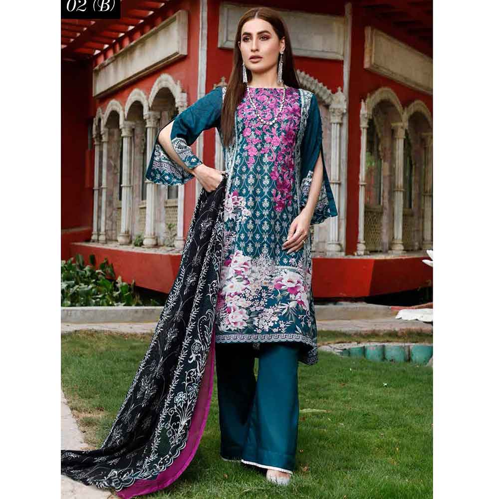 Zobia Noor Embroidered Lawn 3 Piece Un-Stitched Suit - ZN-02B, Women, 3Pcs Shalwar Suit, Salam's Textiles, Chase Value